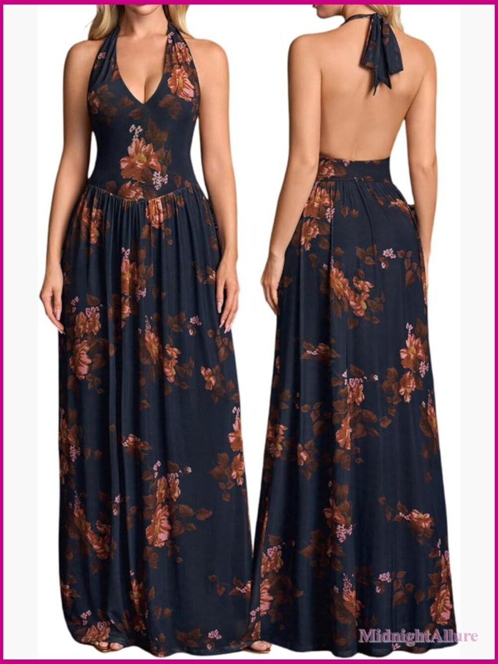 Floral Halter Maxi Dress Formal Wedding Guest Cocktail Party